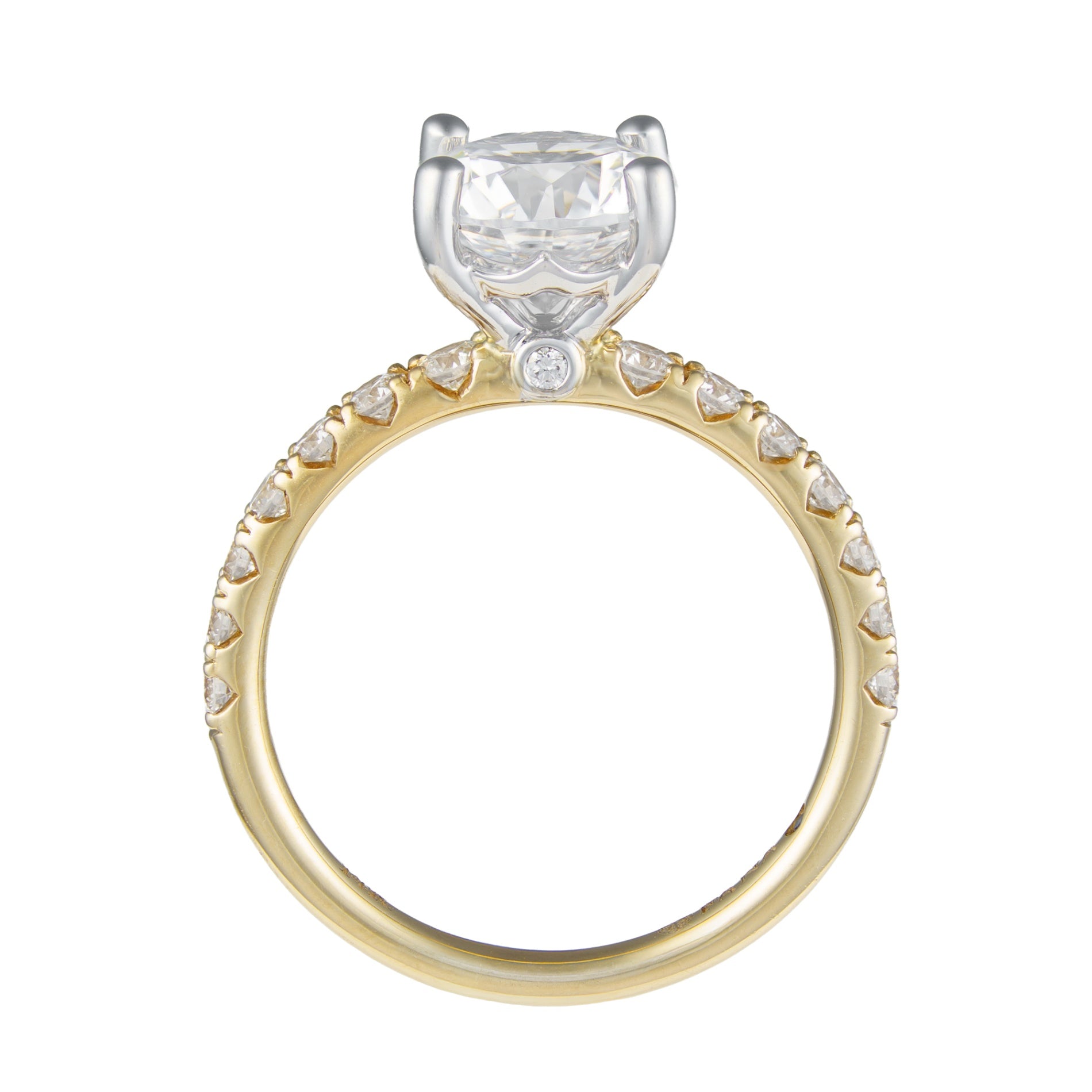 14K Two-Tone Round Diamond Straight Line Semi-Mount by Fana