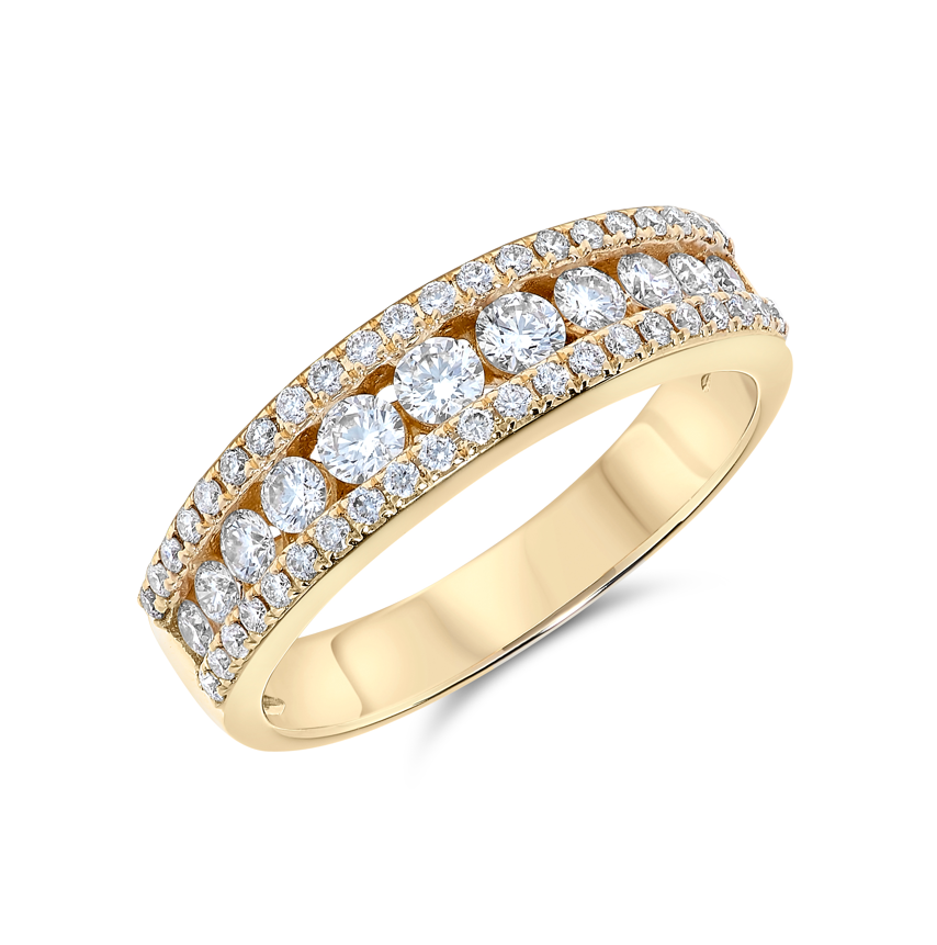 14K Yellow Gold  1/2cttw Diamond 3-Row Band