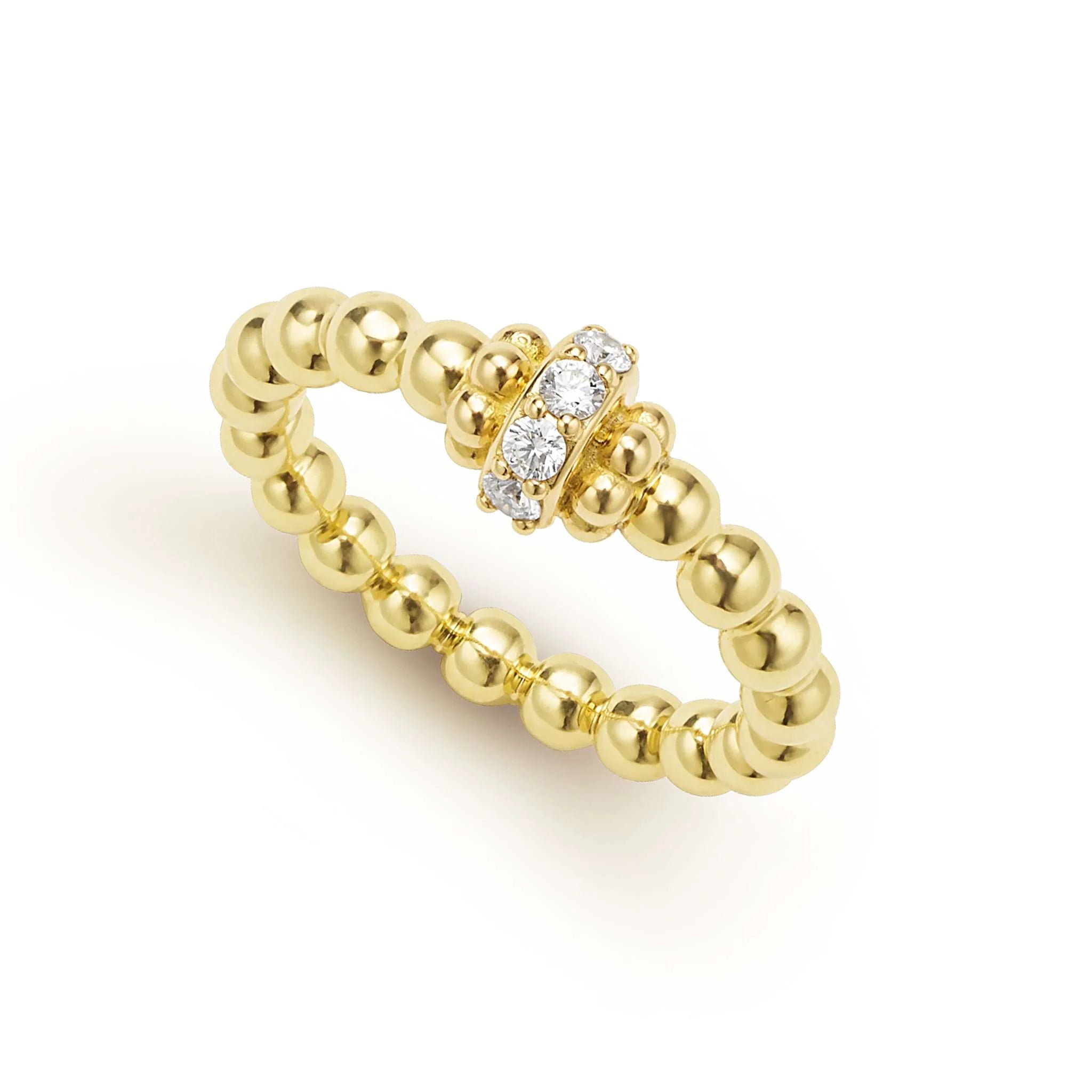 18K YG Caviar Beaded Diamond Rondelle Stacking Ring by LAGOS