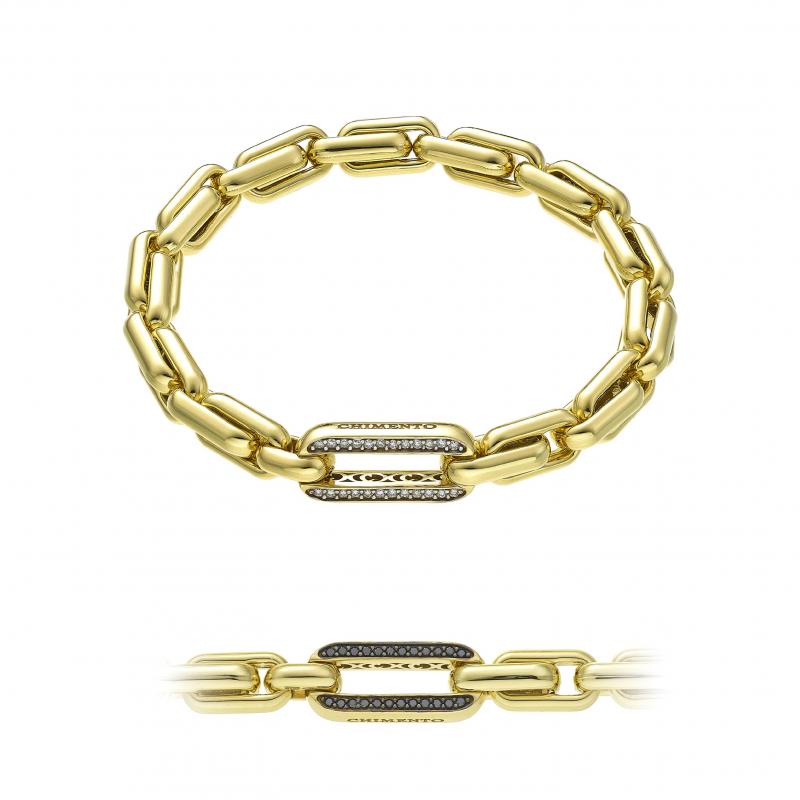 18K YG "X-Tend" Expandable Chain Mesh Bracelet w Double Black or White Diamond Link by Chimento Main image