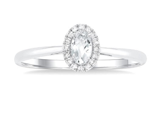 10K WG 5x3 Oval White Topaz & .07cttw Dia Halo Ring Main image