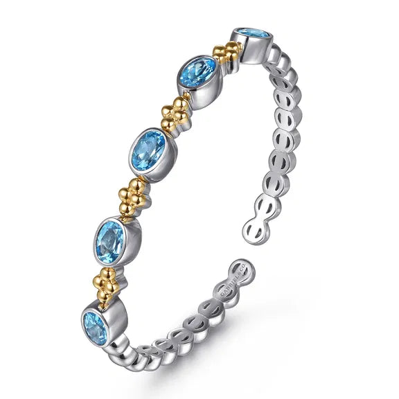 SS/14K YG Bujukan Blue Topaz Open Bangle Bracelet by Gabriel NY Secondary image