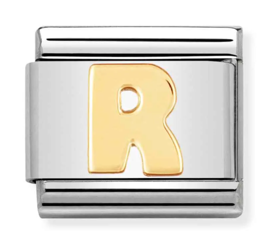 Stainless Steel & 18K Yellow Gold Letter R Initial Charm