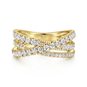 14K YG Diamond Criss Cross Band by Gabriel NY