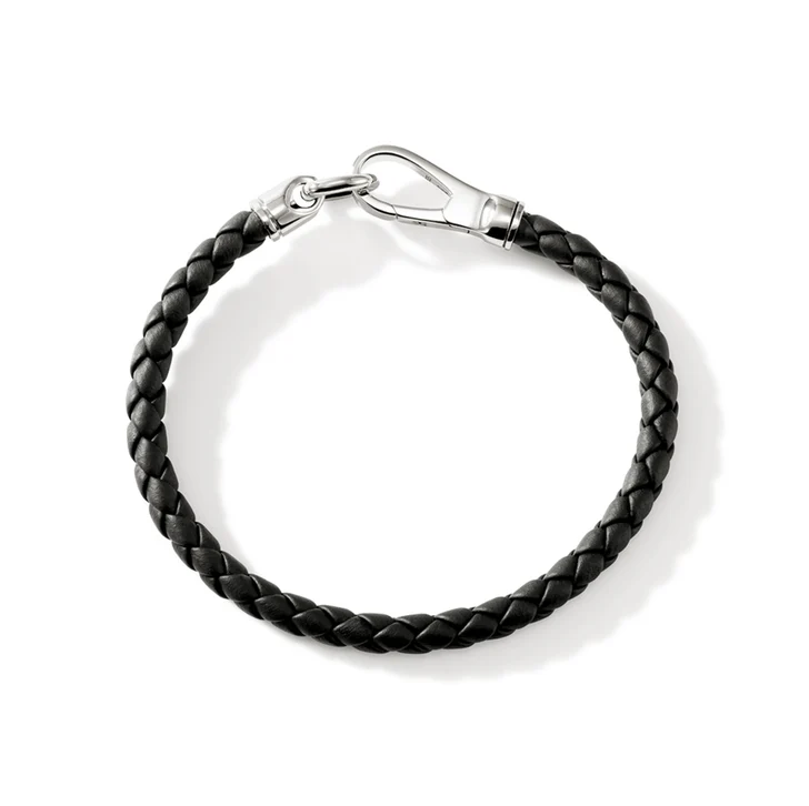 Sterling Silver & Black Leather Men's Essential 5mm Bracelet by John Hardy Main image