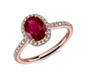 14K RG Oval Ruby & 1/3cttw Diamond Halo Ring