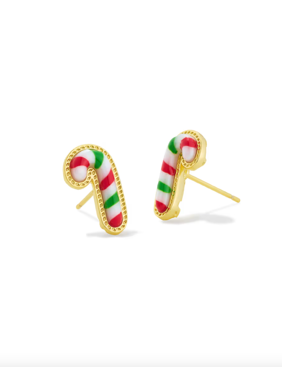 Gold Plated Candy Cane Stud Earrings in Red Green Mix by Kendra Scott