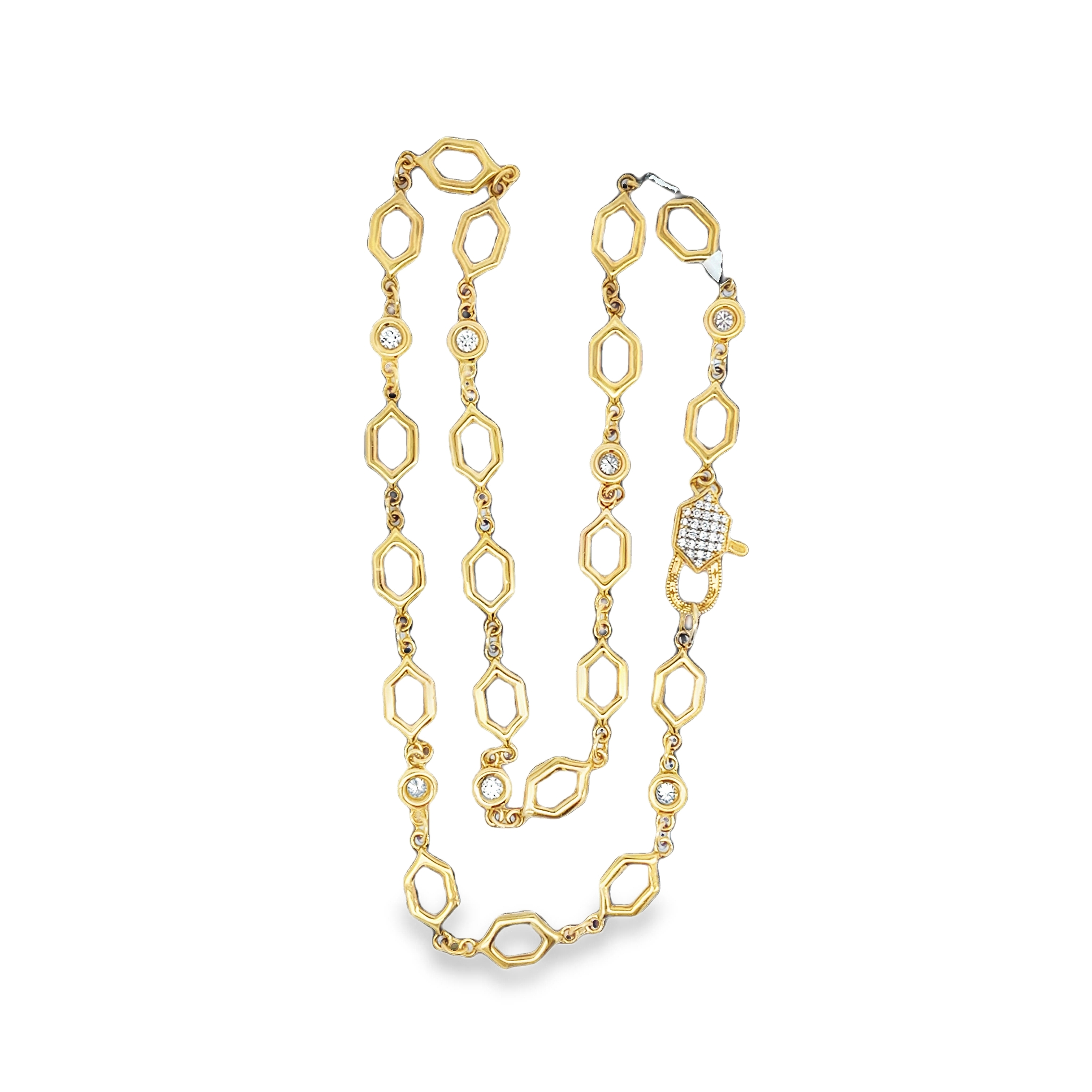 18K YG Large Hexagon & Diamond Bezel Chain w Pave Clasp by Erica Courtney