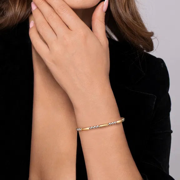 SS/14K YG Three Station Bar Bujukan Bangle Bracelet by Gabriel NY