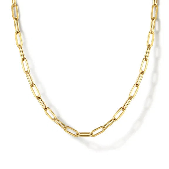 14K Yellow Gold Hollow Paper Clip Chain Necklace by Gabriel NY Main image