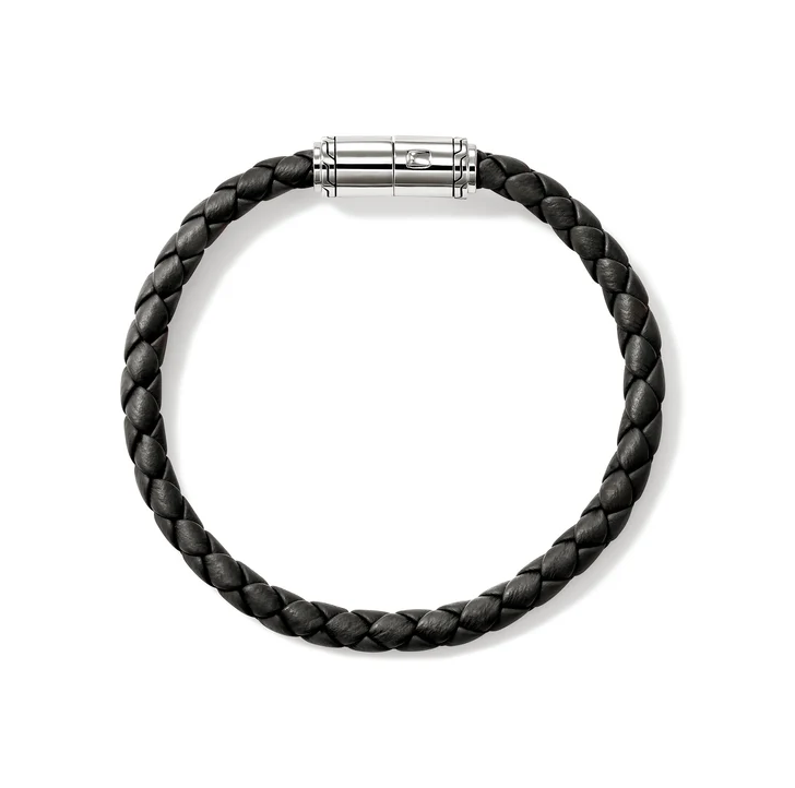 Sterling Silver & Black Leather 6mm Men's Essentials Bracelet by John Hardy