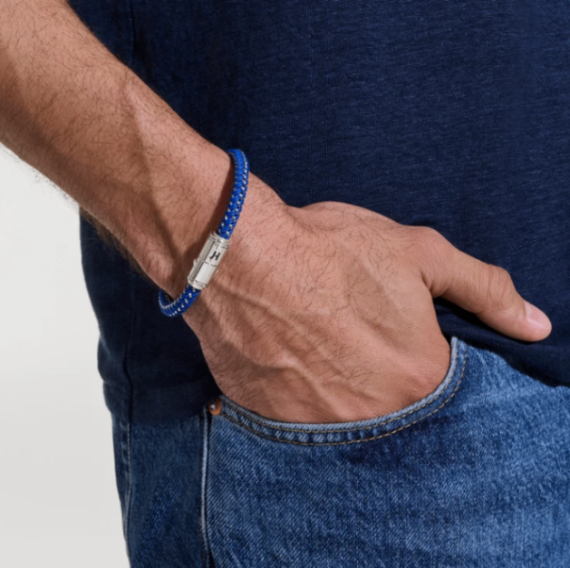 Stainless Steel & Blue Woven Cord Men's Essentials Bracelet with Silver Clasp by John Hardy