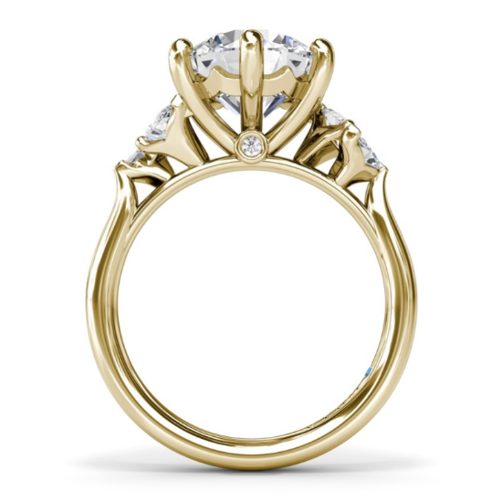 14K YG Round Diamond 6-Prong Semi-Mount with Leaf Side Stones by Fana Secondary image