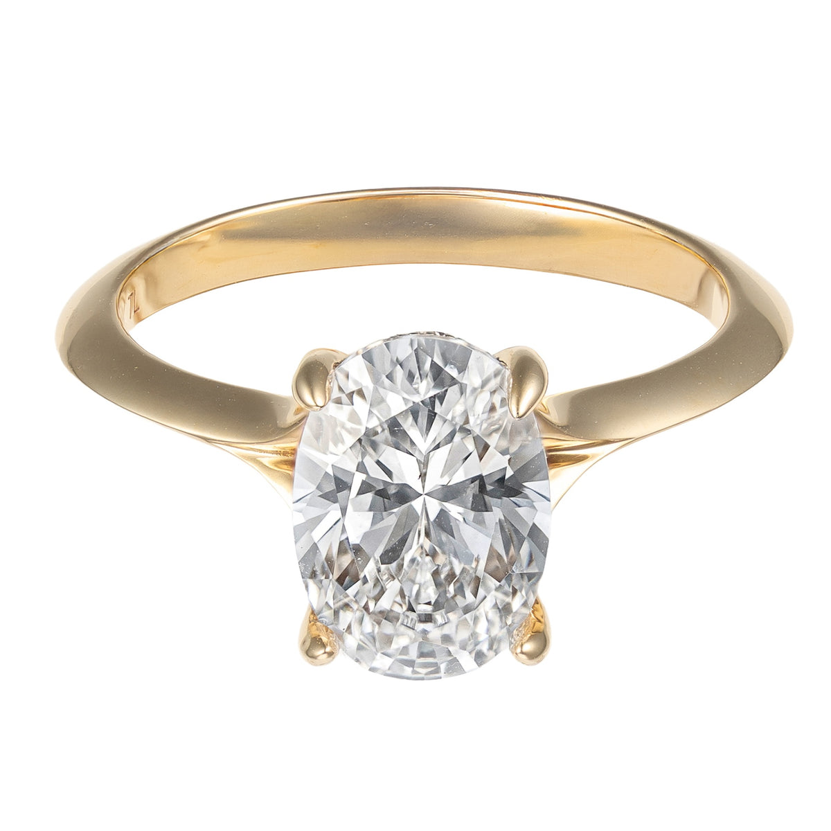 14K Yellow Gold Oval Split Shank Solitaire Semi-Mount with Hidden Halo
