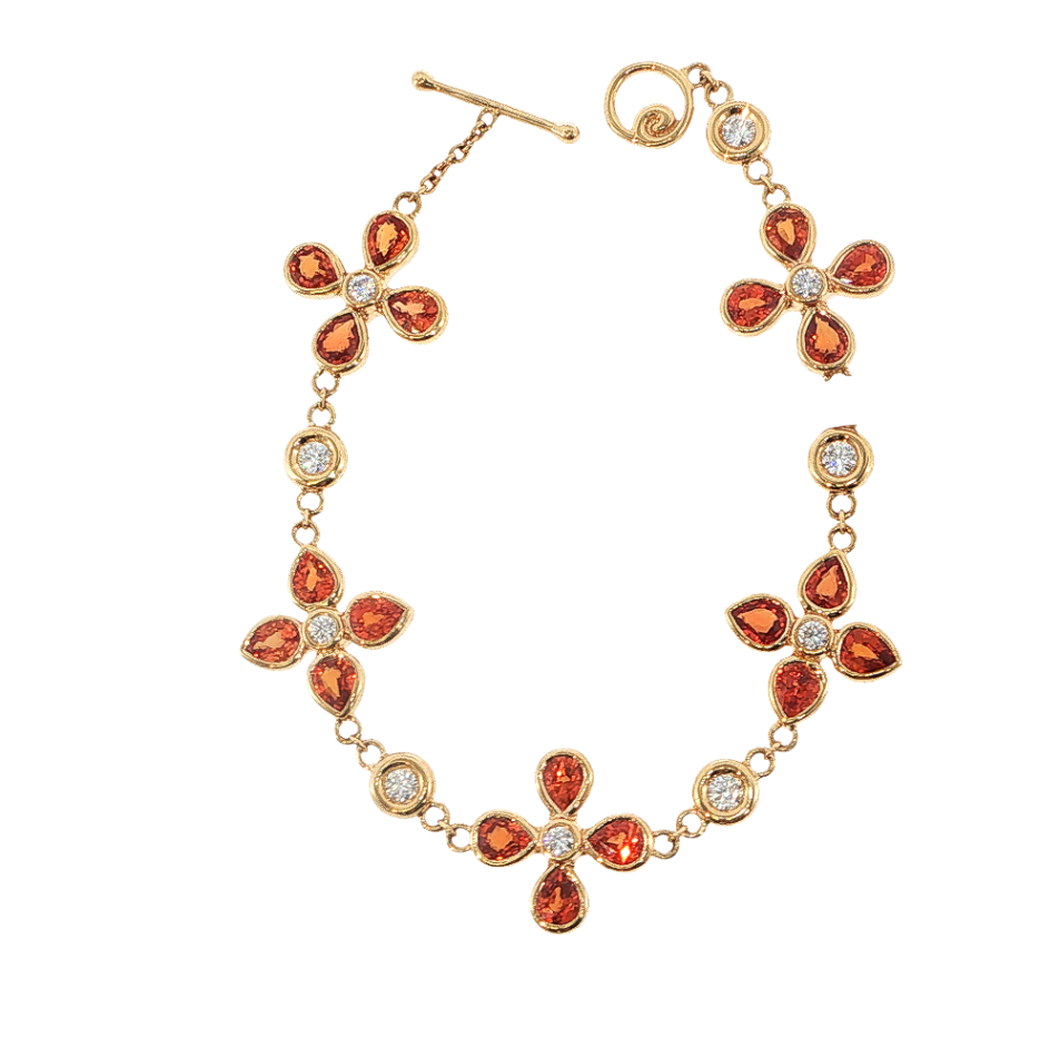 18K Yellow Gold Sapphire & Diamond Flower Bracelet by Erica Courtney