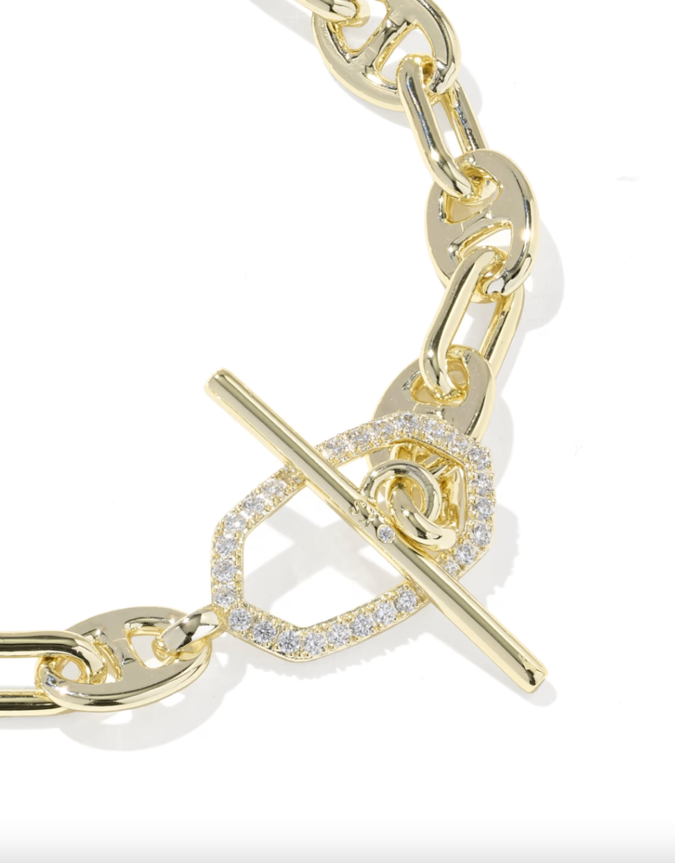 Gold Plated Elaina Toggle Link Chain Bracelet in White CZ by Kendra Scott