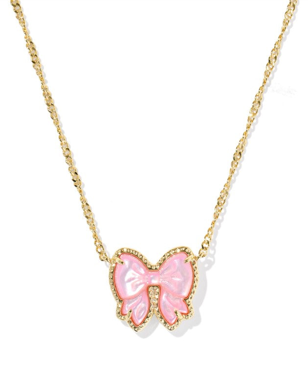 Haley Gold Plated Bow Short Pendant Necklace in Blush MOP by Kendra Scott