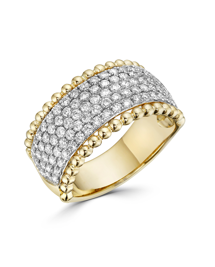 14K Two-Tone Pave Diamond Wide Band with Beaded Edge Main image