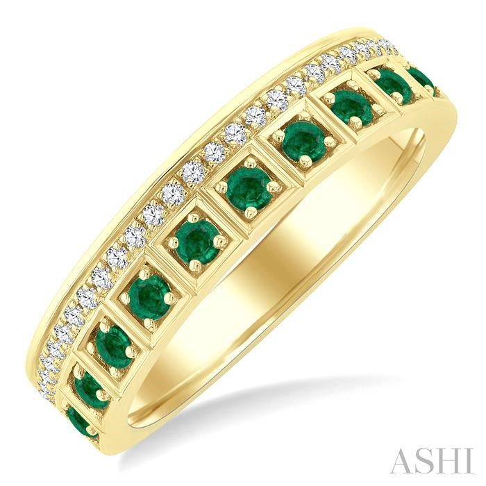 10K YG Stackable Emerald & Diamond Band