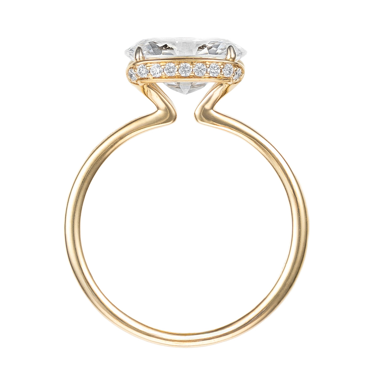 14K Yellow Gold East-West Oval Framed Solitaire Semi-Mount with Hidden Halo