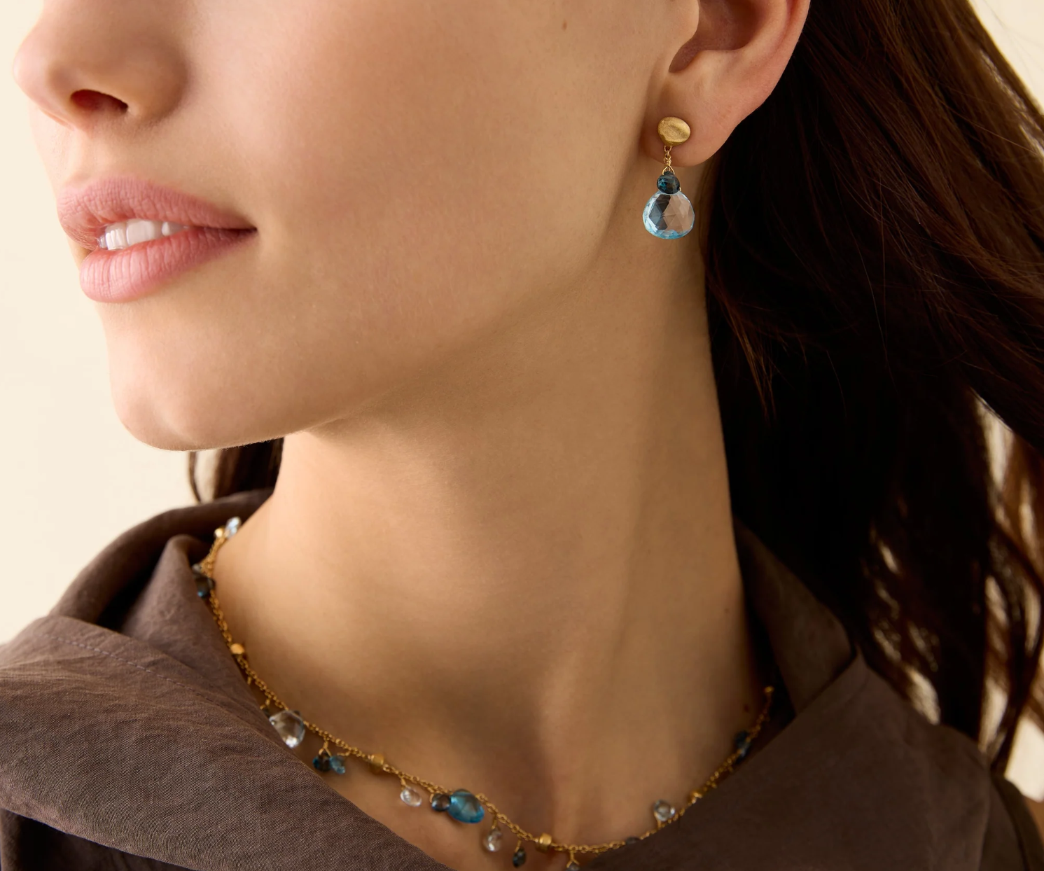 18K YG Paradise Mixed Blue Topaz Drop Earrings by Marco Bicego