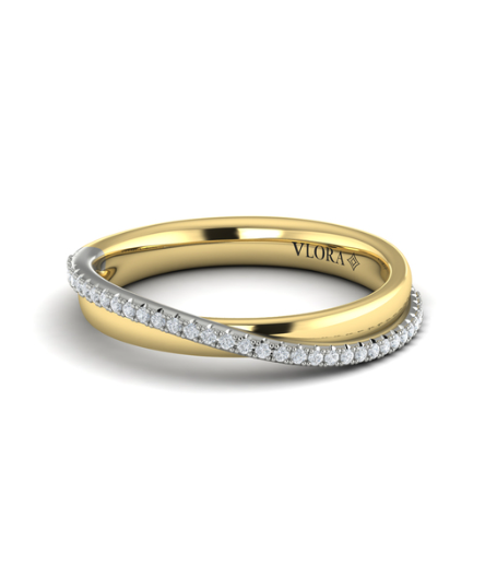 14K Two-Tone Polished & Diamond Crossover Fashion Band by VLORA