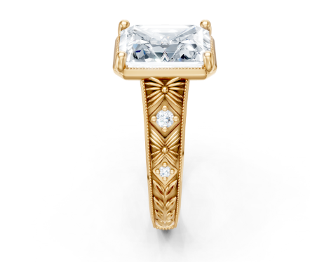 14K YG Emerald Engraved Prong Bezel Diamond Semi-Mount
