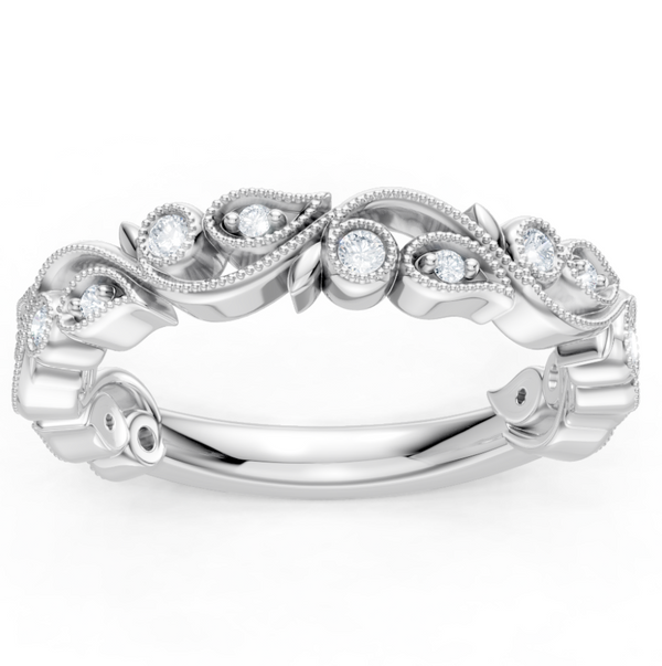 14K WG Diamond Floral Milgrain Wedding Band by Imagine Bridal