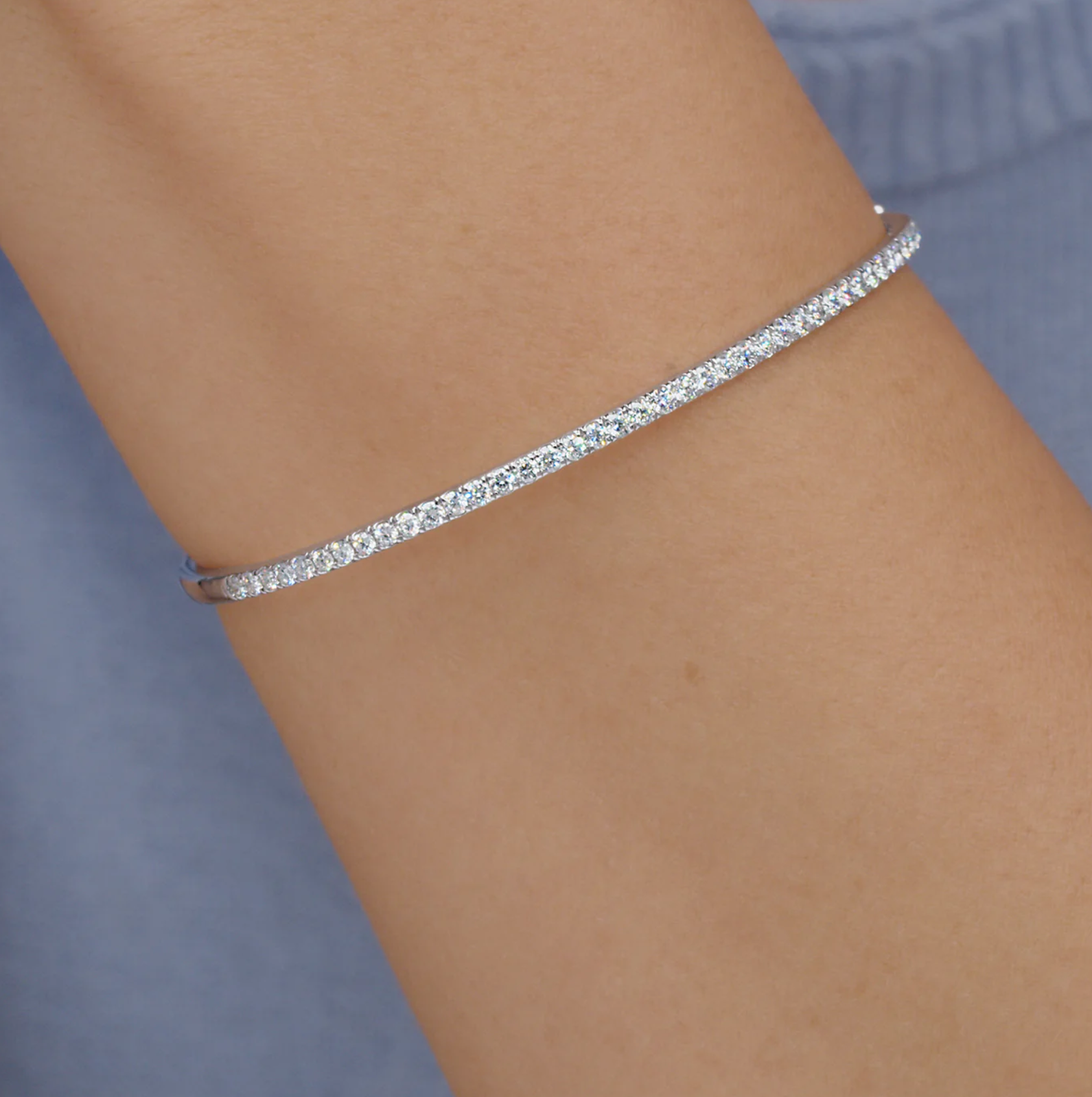 18K White Gold Diamond Stackable Slim Bangle by KWIAT