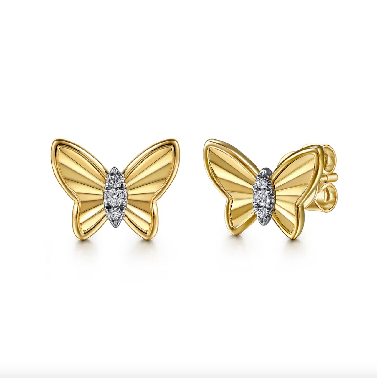 14K YG Diamond Butterfly Stud Earrings by Gabriel NY