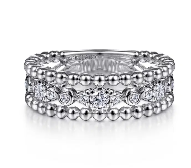 Sterling Silver White Sapphire Bujukan Easy Stackable Ladies Ring by Gabriel