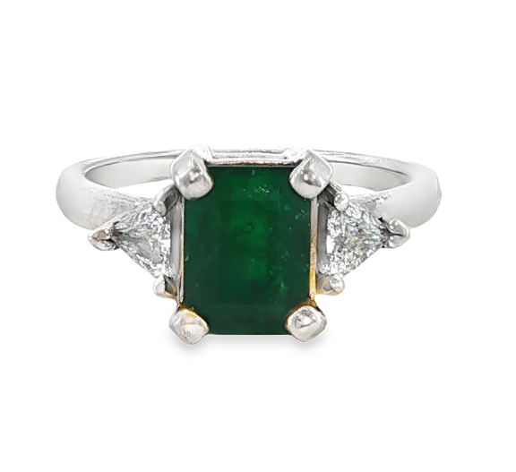 14K WG Emerald & Diamond Three Stone Ring *Estate Item Sold as is, Final Sale* Main image