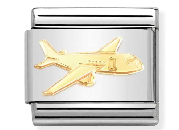 Stainless Steel & 18K Yellow Gold Airplane Charm