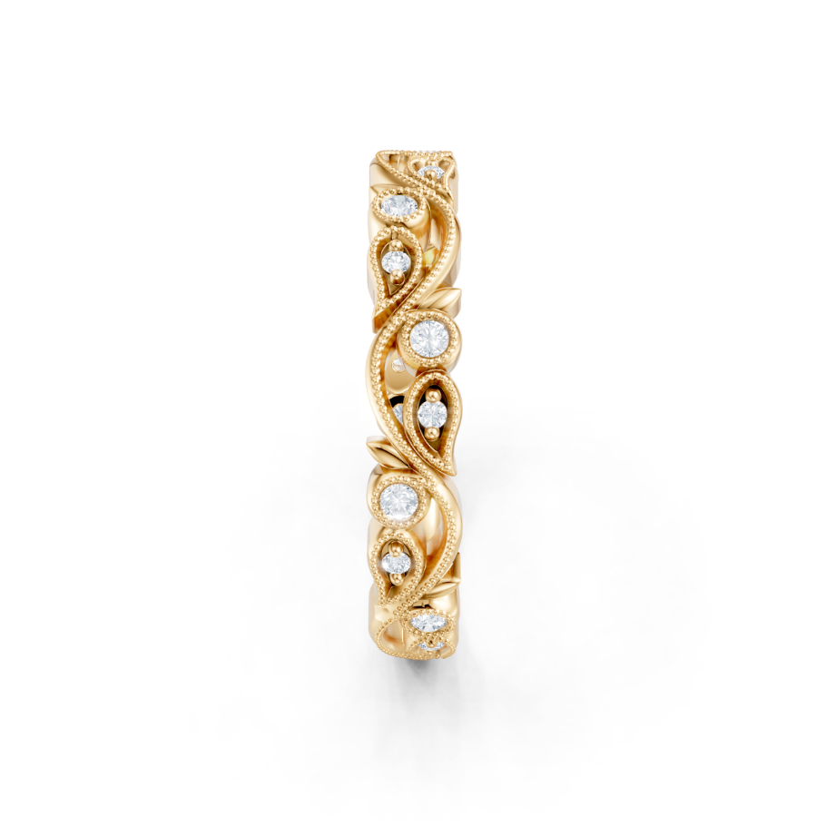 14K YG Diamond Floral Milgrain Wedding Band by Imagine Bridal Main image
