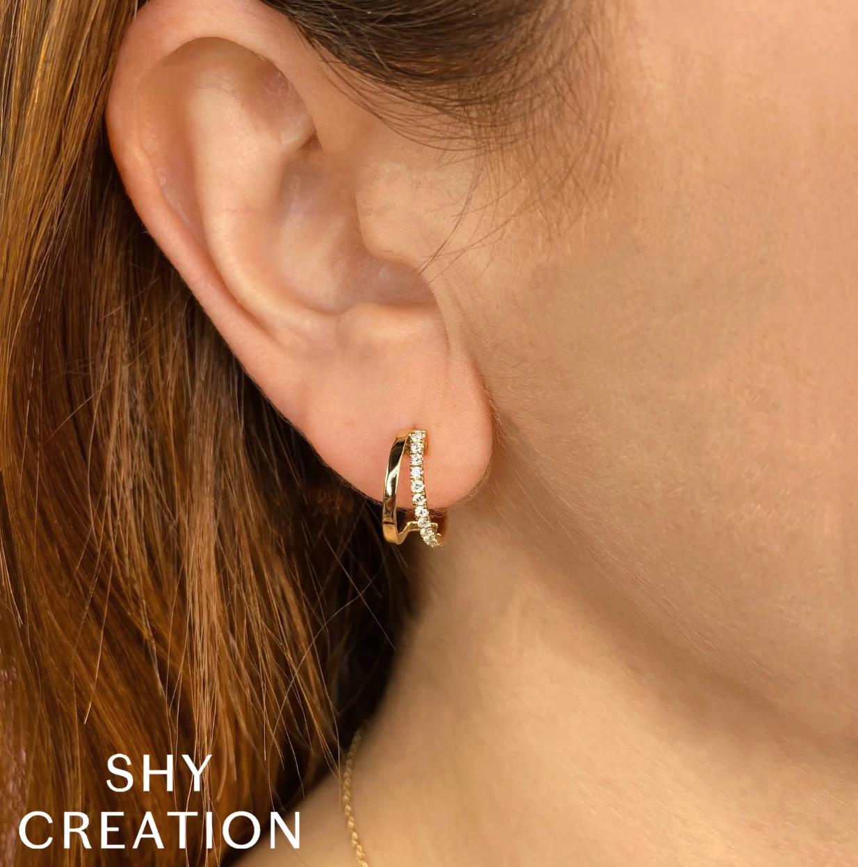 14K YG Diamond & Polished Split Shank Hoops by Shy Creation
