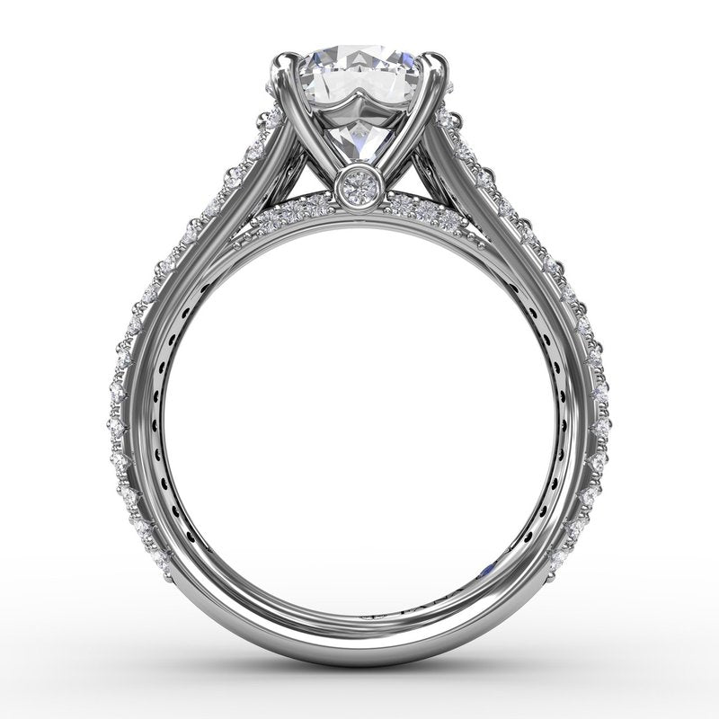 14K WG Wide Round Diamond 3-Row Tapered Semi-Mount by Fana