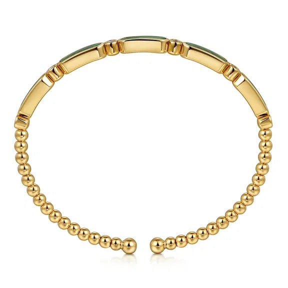 14K YG Bezel Set Diamond & Malachite Bujukan Bangle by Gabriel NY