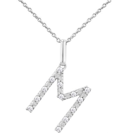 SS 1/10cttwBlock Letter M Initial Pendant