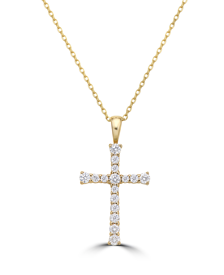 14K Yellow Gold Diamond Cross Pendant Necklace Main image
