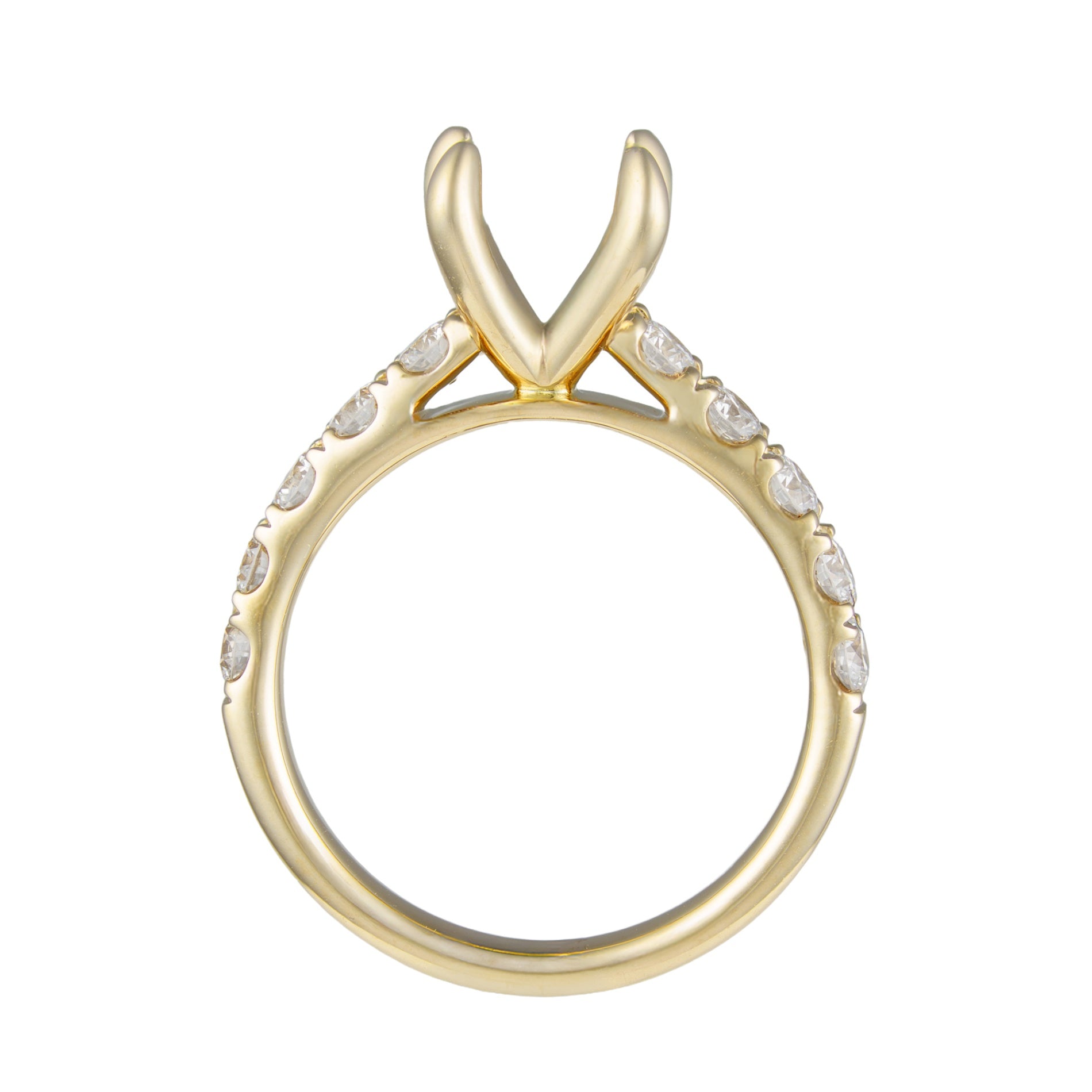 14K Yellow Gold Straight Line Diamond Semi-Mount for 8mm Center Secondary image