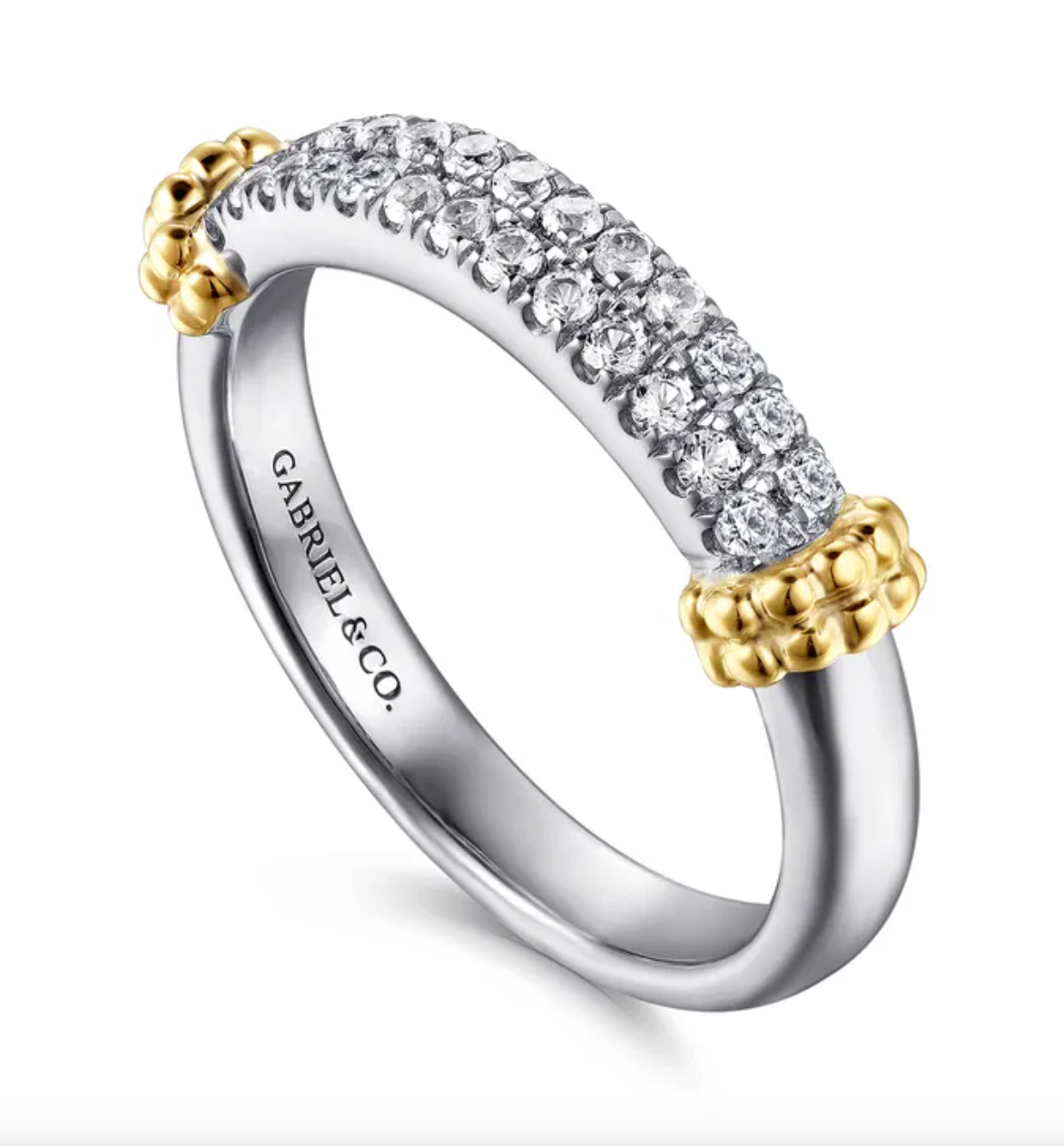 Sterling Silver & 14K YG Stackable White Sapphire Band by Gabriel NY