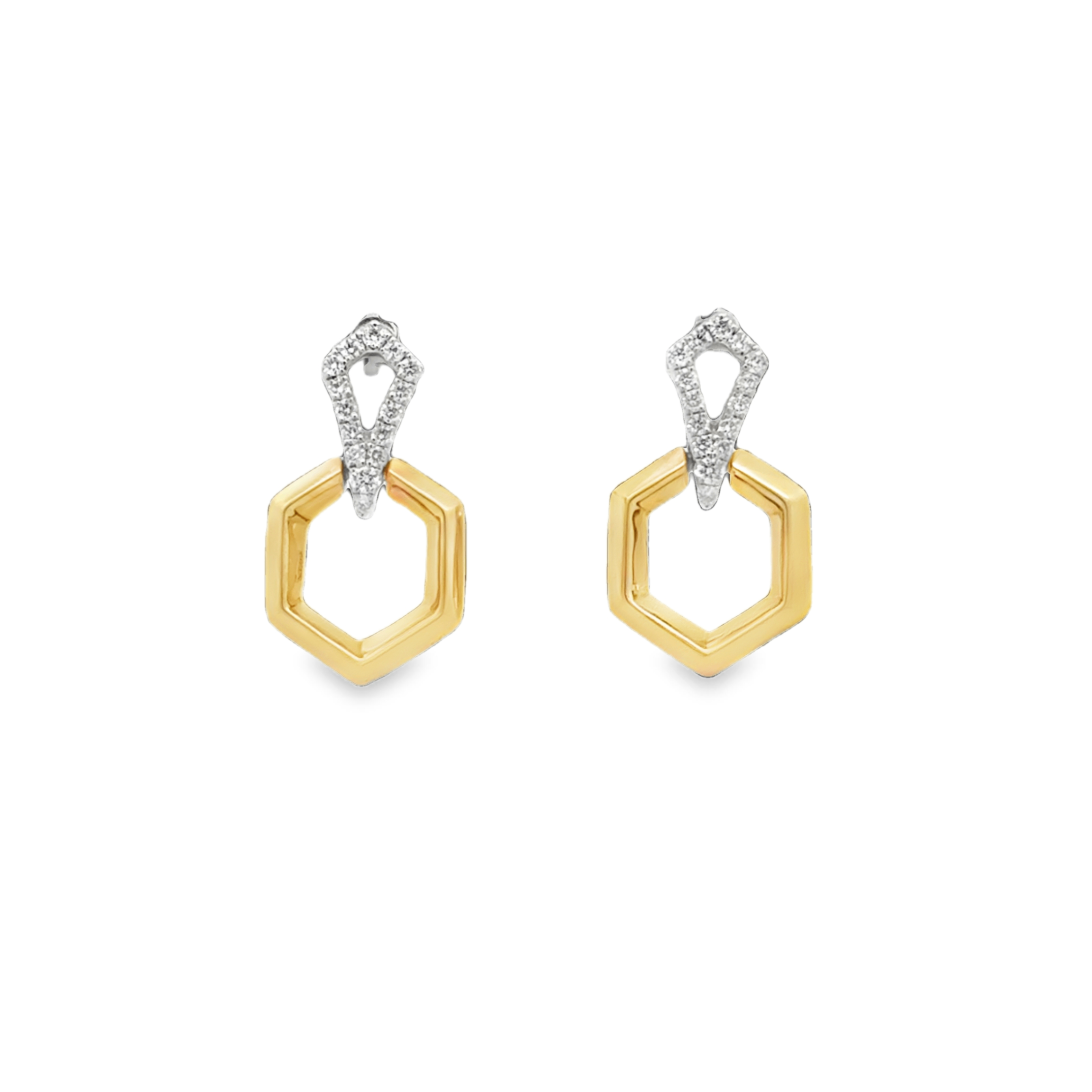 18K Two-Tone Diamond & Hexagonal Link Drop Earrings by Fana