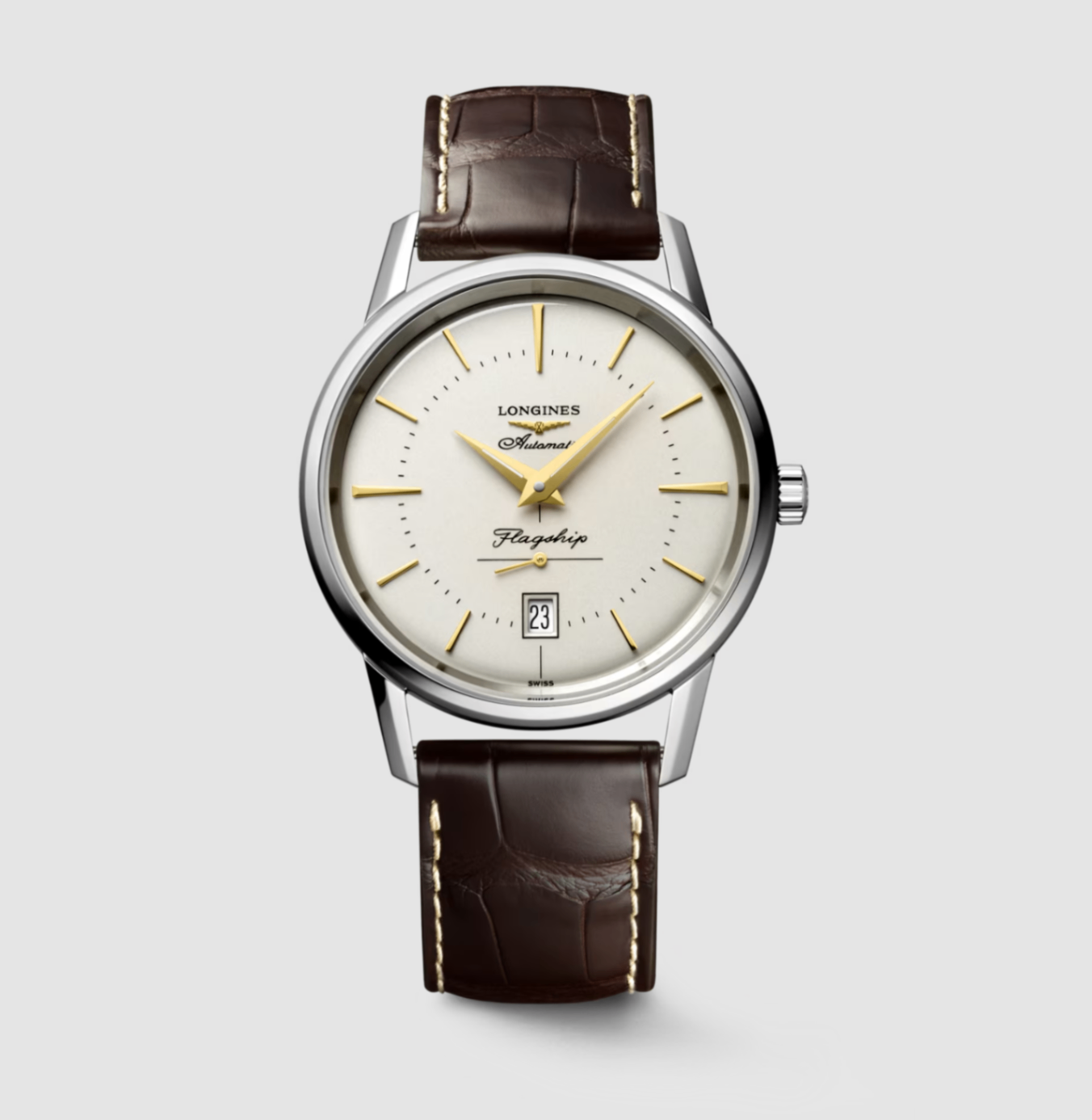 Longines Flagship Heritage 38mm Watch in Opaline Ivory with a Leather Band