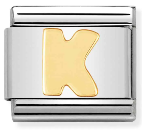Stainless Steel & 18K Yellow Gold Letter K Initial Charm