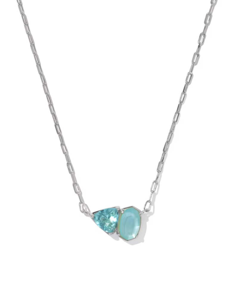 Rhodium Plated December Tatum Short Pendant Necklace in Blue Mix by Kendra Scott Main image