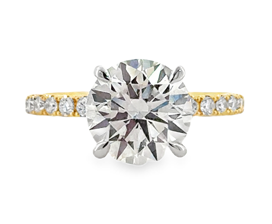 14K Two-Tone Classic Pave Round Lab Grown Diamond Engagement Ring by Fana