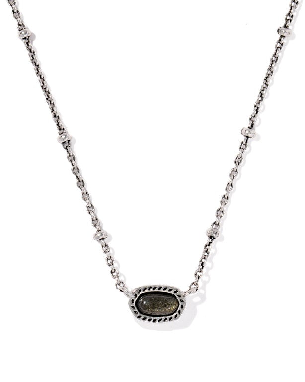 Rhodium Plated Mini Elisa Satellite Short Pendant Necklace in Vintage Golden Obsidian by Kendra Scott