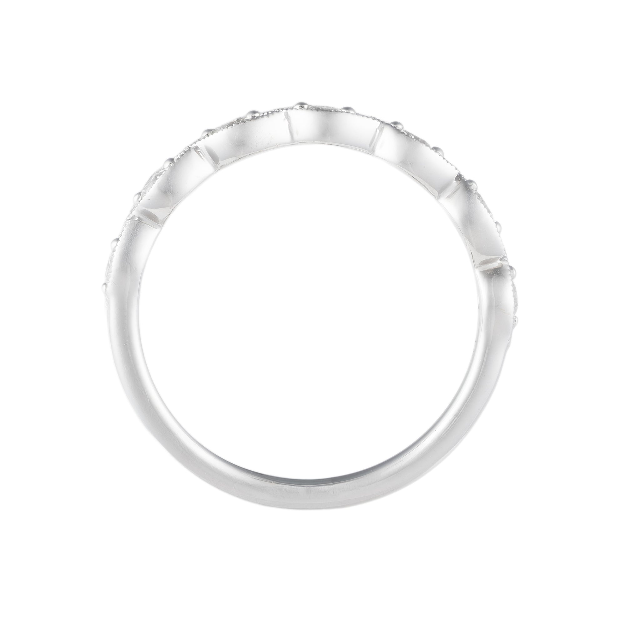 14K White Gold 1/4cttw Diamond Marquise Shape Milgrain Wedding Band