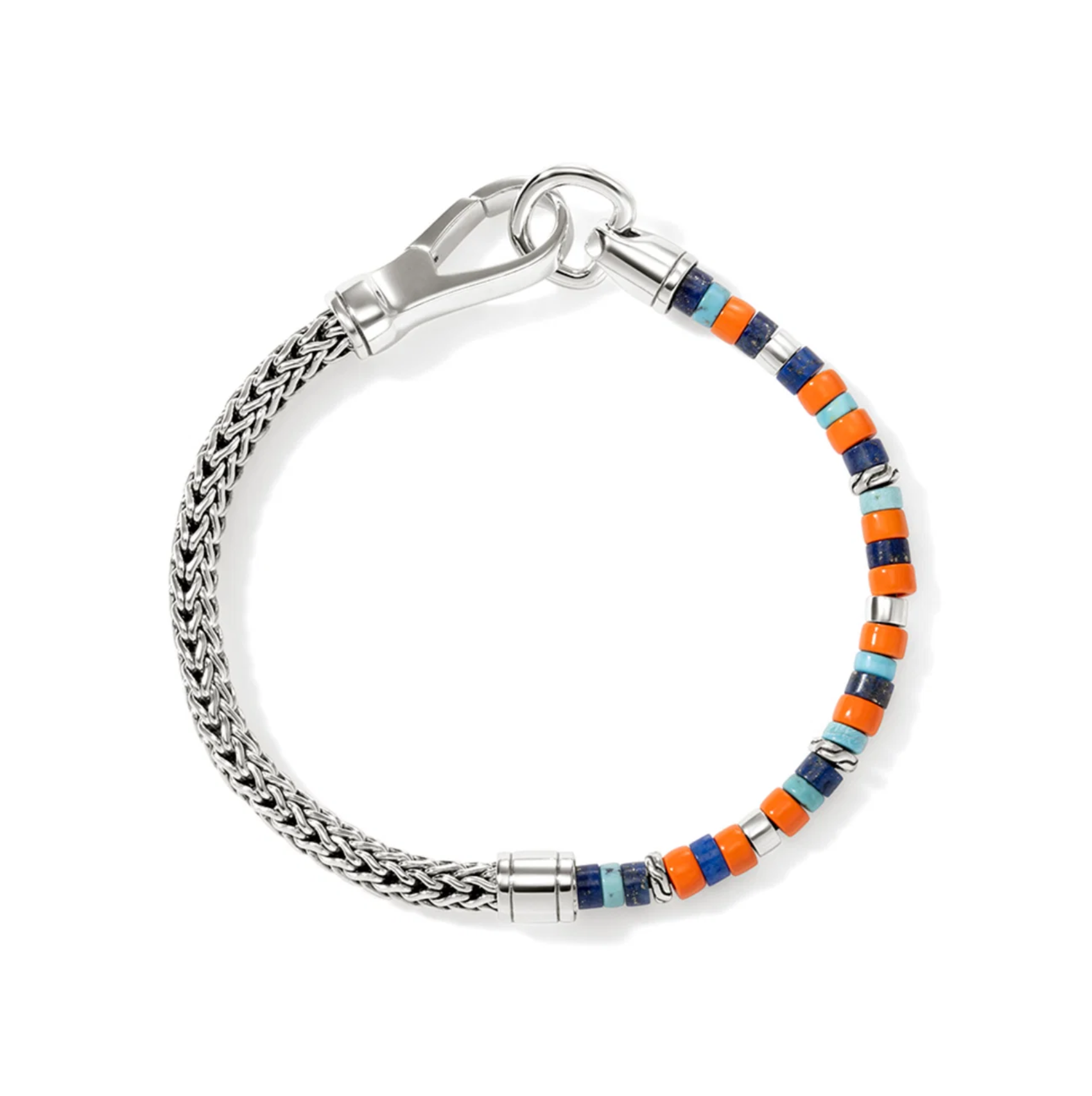 Sterling Silver, Lapis, Turquoise & Enamel 4.5mm Heishi Bracelet with Hook Clasp by John Hardy