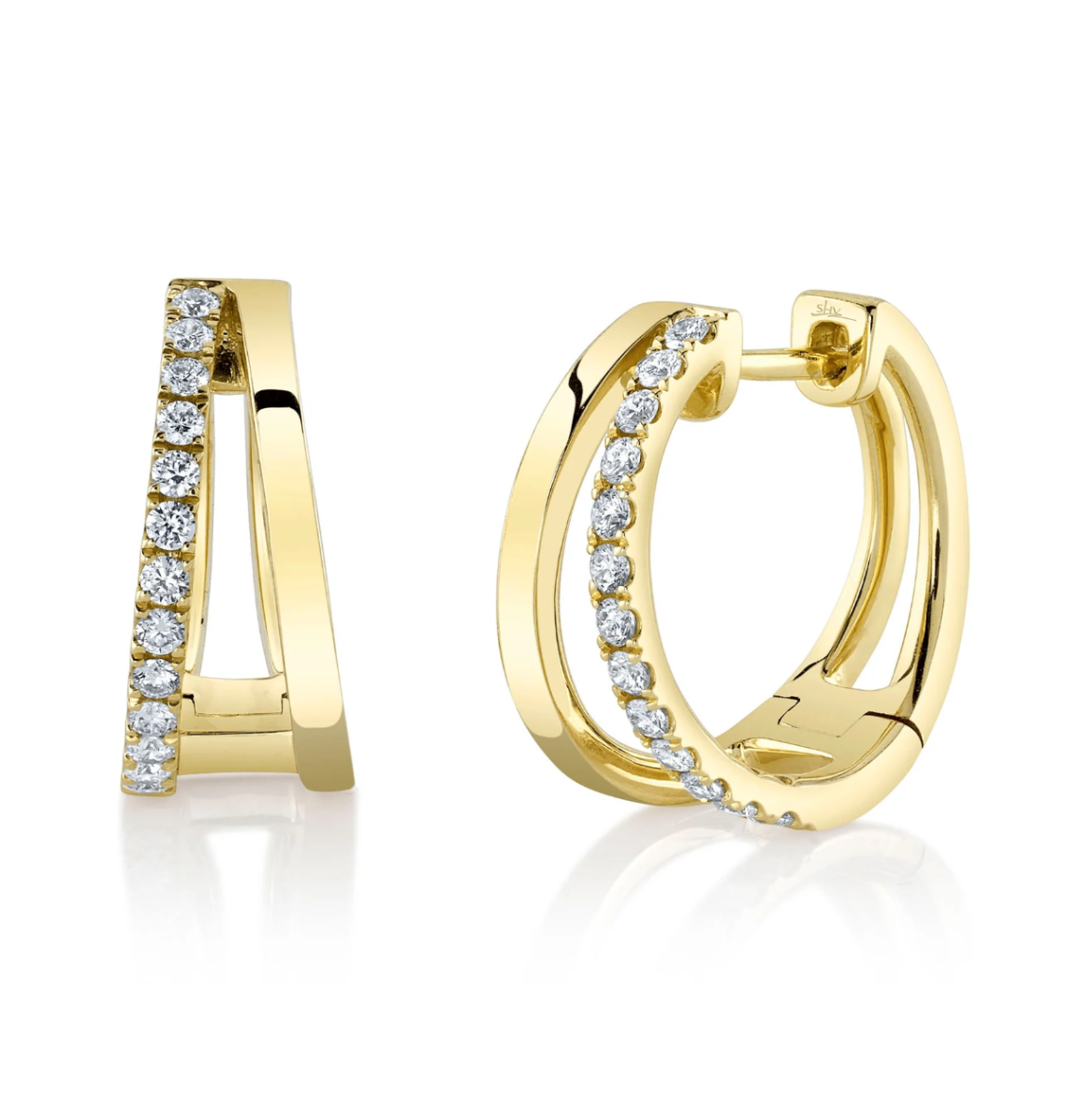 14K YG Diamond & Polished Split Shank Hoops by Shy Creation Main image